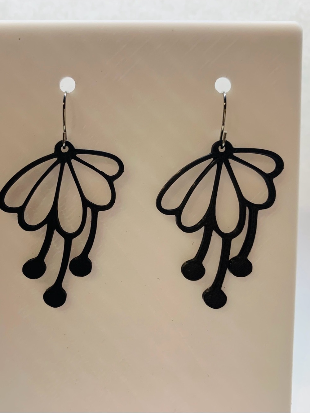 Black Floral Drop Earrings - Unbranded